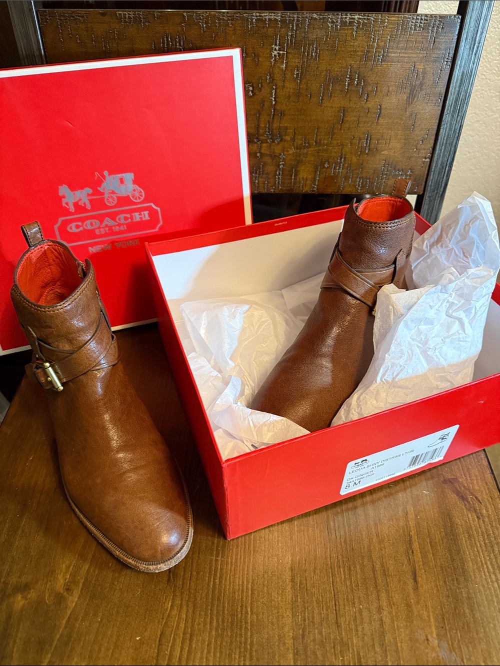 Coach Brown Leather Ankle Boots with Buckle Detail